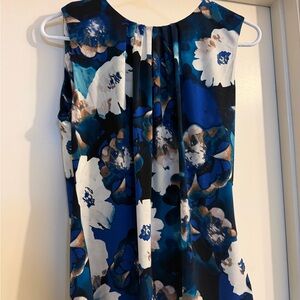Women’s Calvin Klein Blue and White Floral Sleeveless Blouse